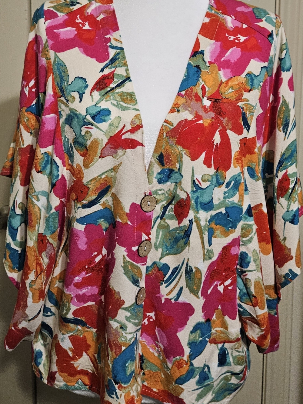 Vici Floral Button-Front Blouse in White, Pink, Blue, Orange
